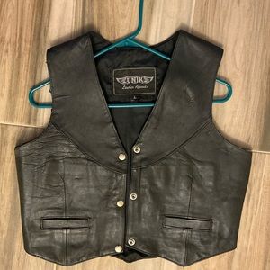 Vintage Unik bikers moto motorcycle Black Leather Vest Large western cowboy